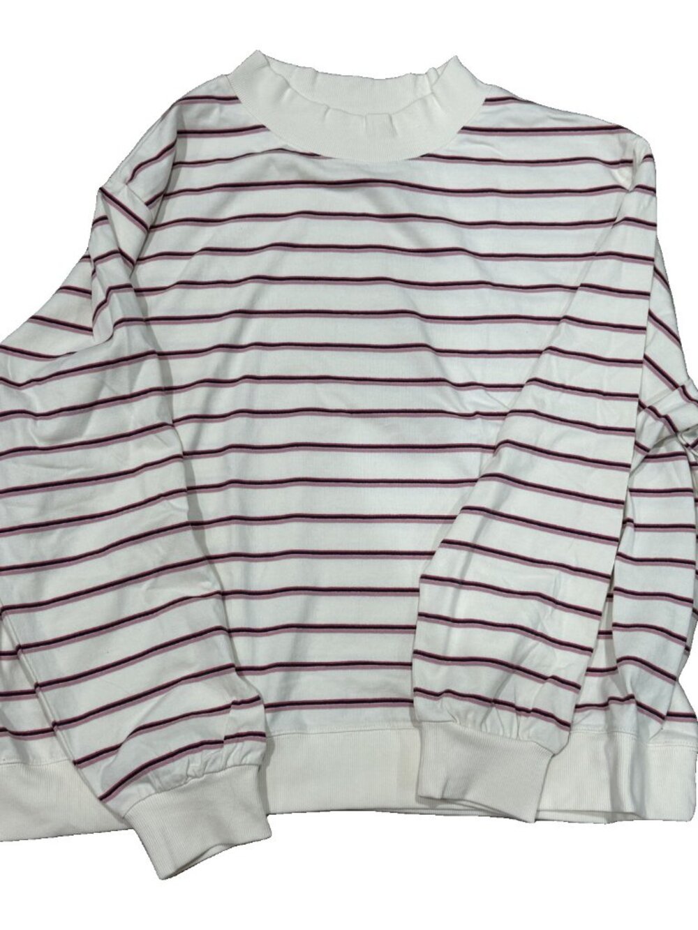 Parke Striped Mock Neck Sweatshirt Cream Pink Navy Women's XXL